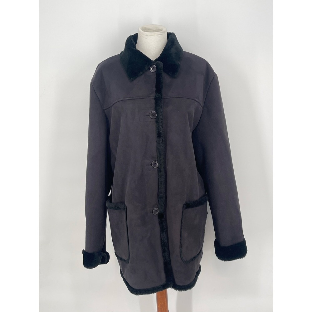 J Percy Vtg Black Faux Suede‎ Fur Lining Trim Coat Size Women XL